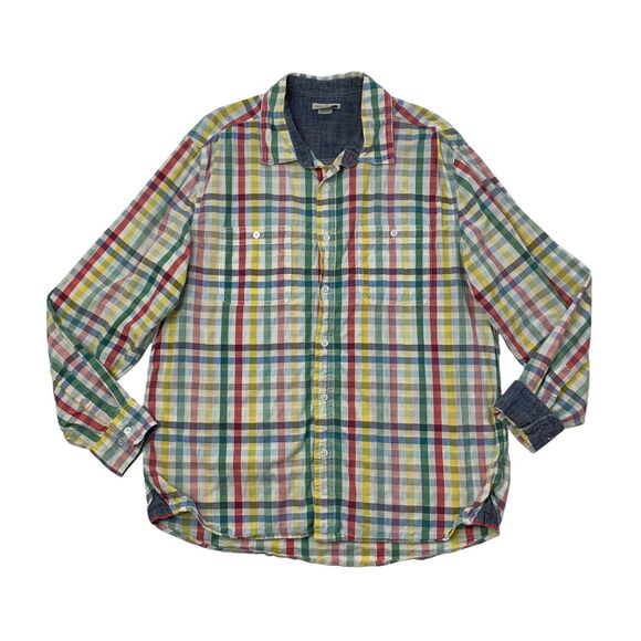 Carbon2Cobalt Shirt Mens L Plaid Cotton Long Sleeve Pockets Button Up Flip Cuff - Picture 1 of 8